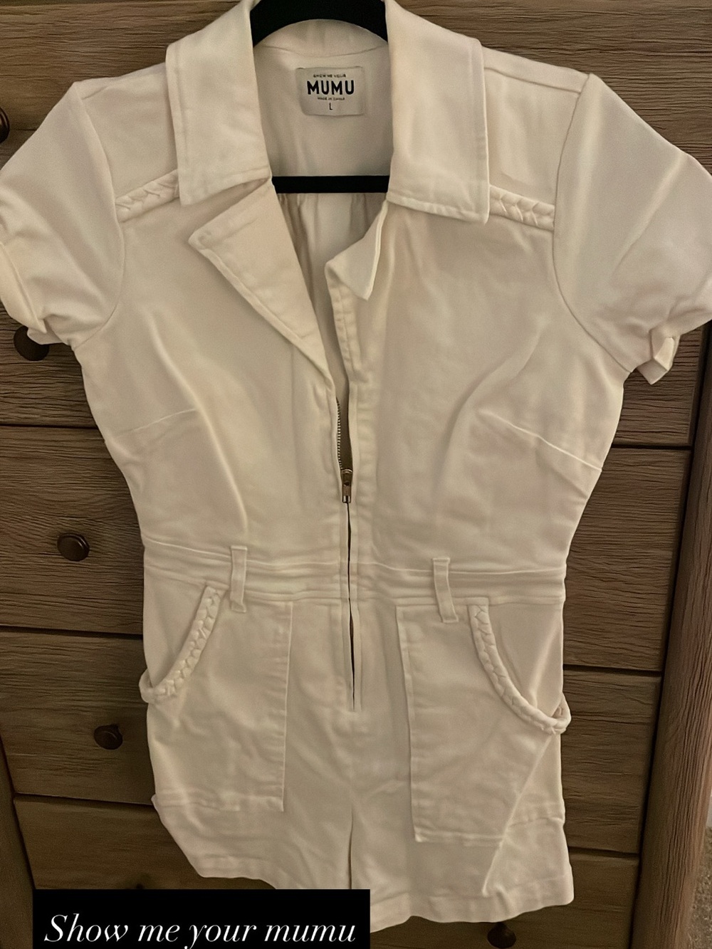 Show Me Your Mumu White Short-Sleeve One-Piece Romper with Front Zip
